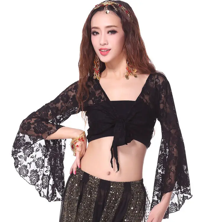 Red Lace Belly Dance Top with Bell Sleeves - Image 5