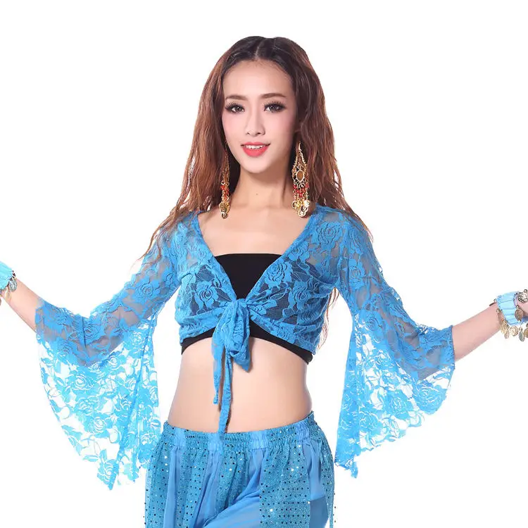 Red Lace Belly Dance Top with Bell Sleeves - Image 6