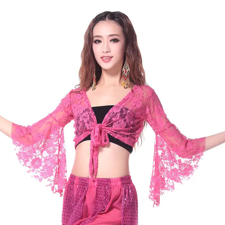 Red Lace Belly Dance Top with Bell Sleeves - Image 8