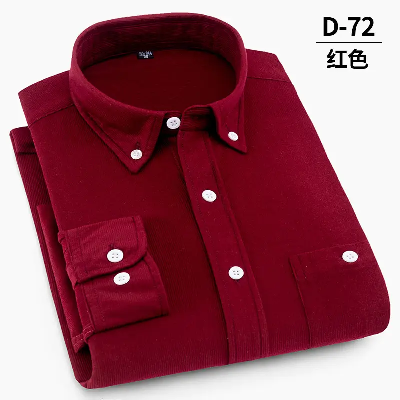 Plus Size Corduroy Men's Red Slim Fit Shirt
