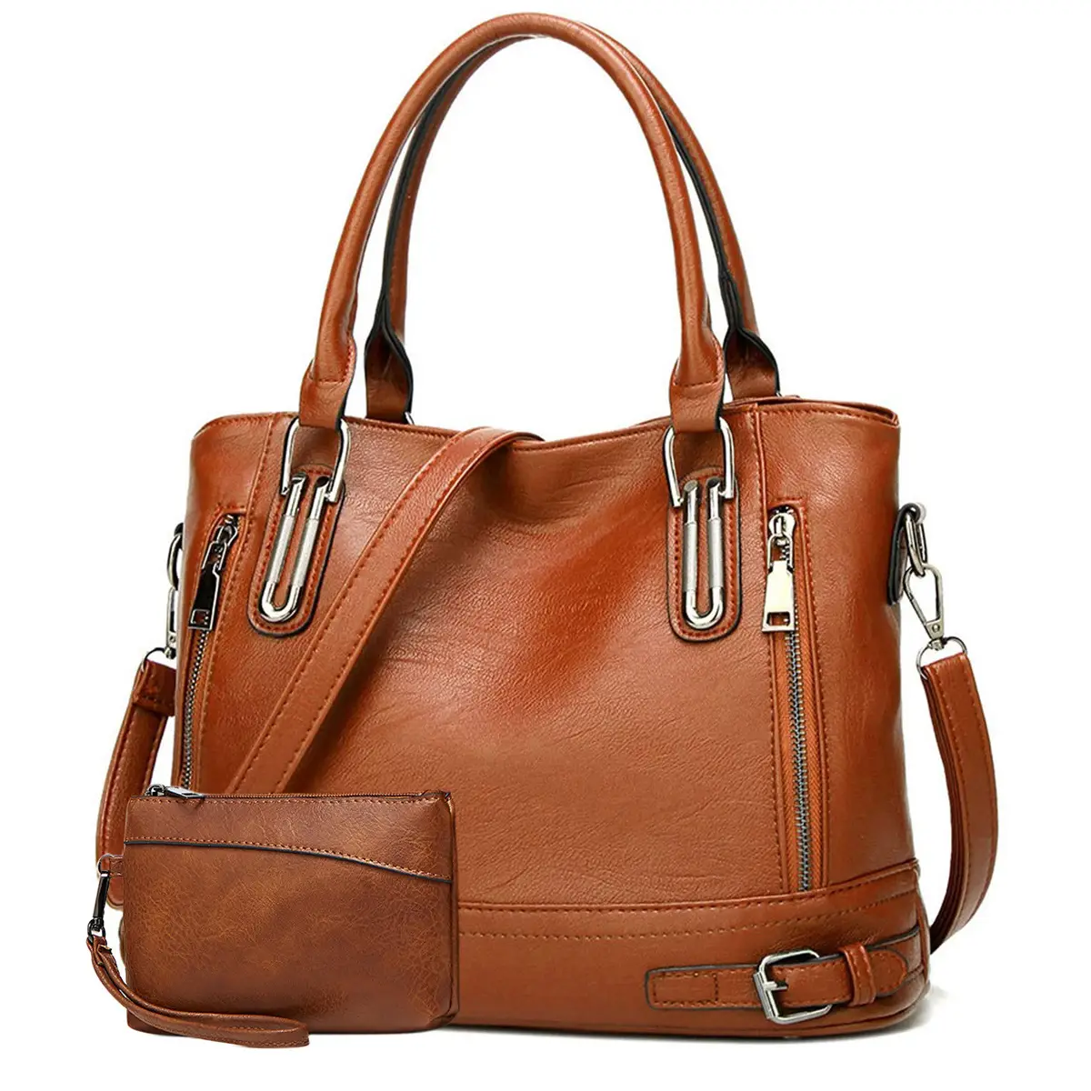 Women's Brown Leather Shoulder Bag Large Capacity 2024 - Image 6