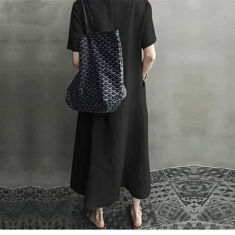 2026 V-Neck Linen Dress Loose Plus Size Black — feature 13