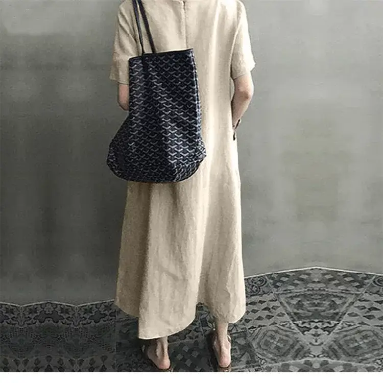 2026 V-Neck Linen Dress Loose Plus Size Black — feature 5