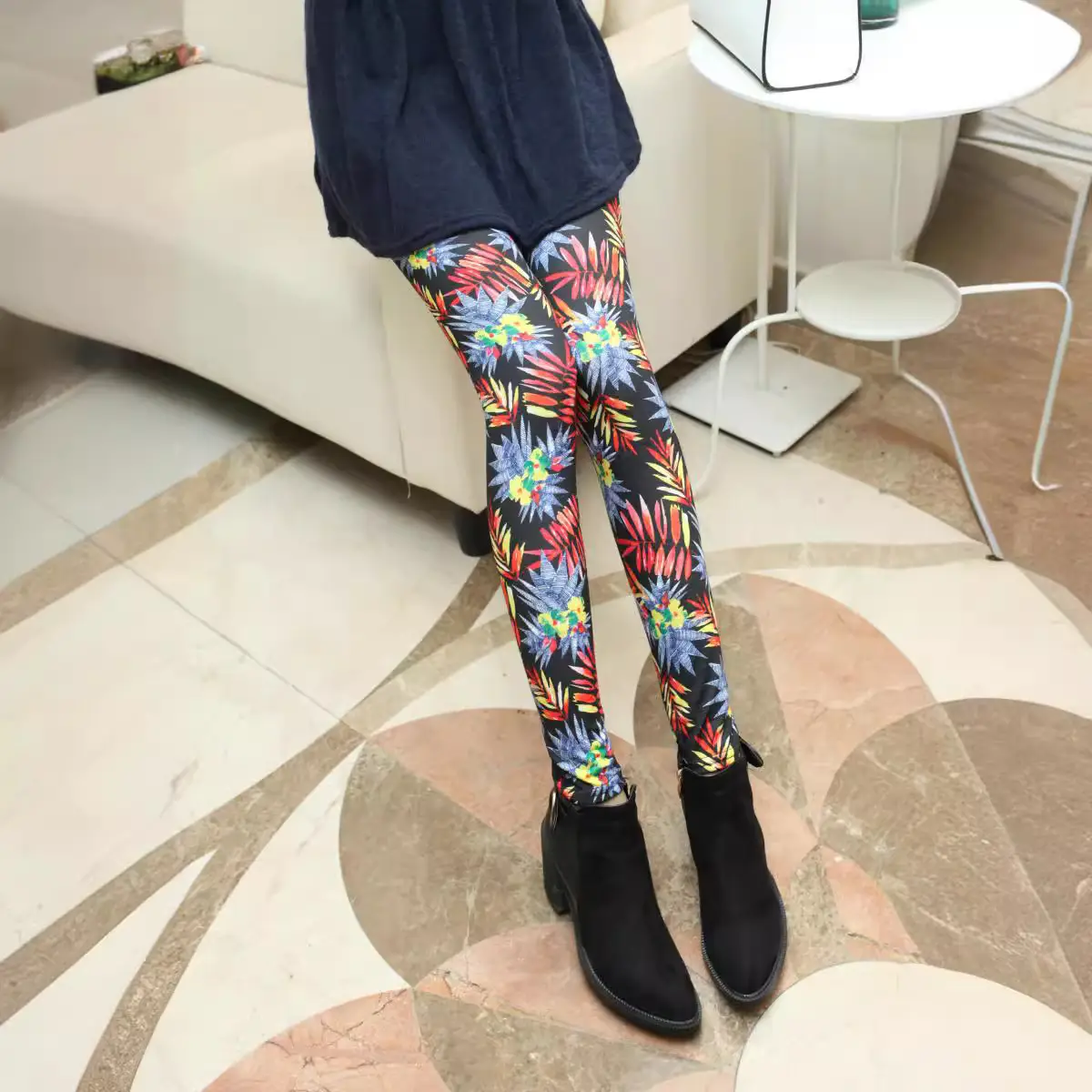 Tropical Rainforest Printed Stretch Leggings Milk Silk Maple Leaf