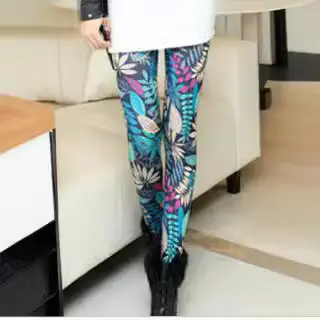 Tropical Rainforest Printed Stretch Leggings Milk Silk Maple Leaf