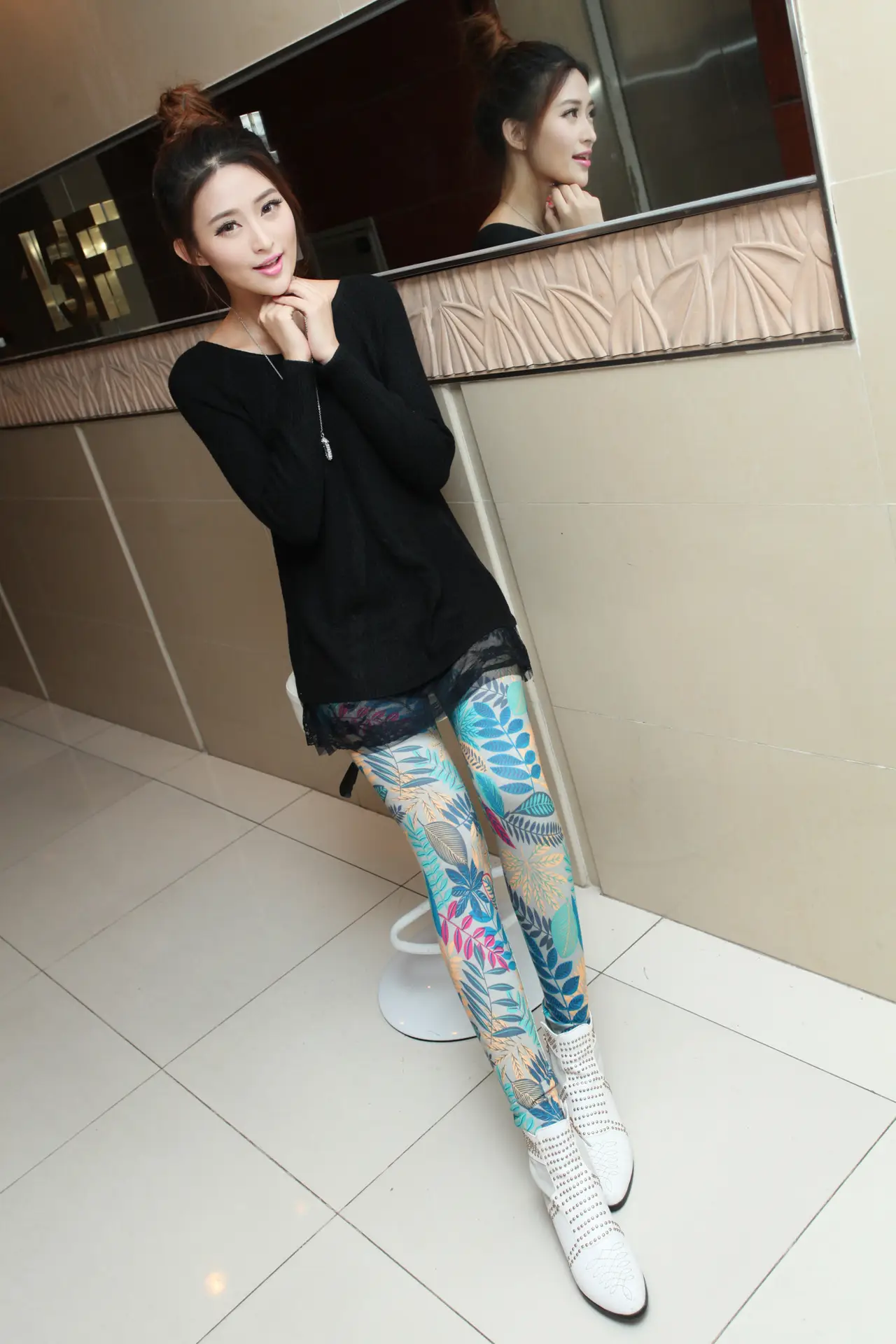Tropical Rainforest Printed Stretch Leggings Milk Silk Maple Leaf