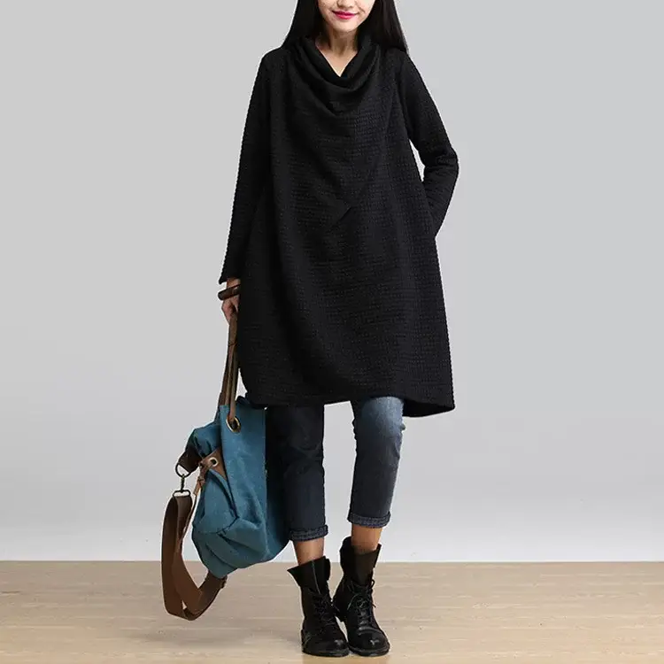2024 Korean Style Women's Teal Midi Dress with Pile Collar — feature 11