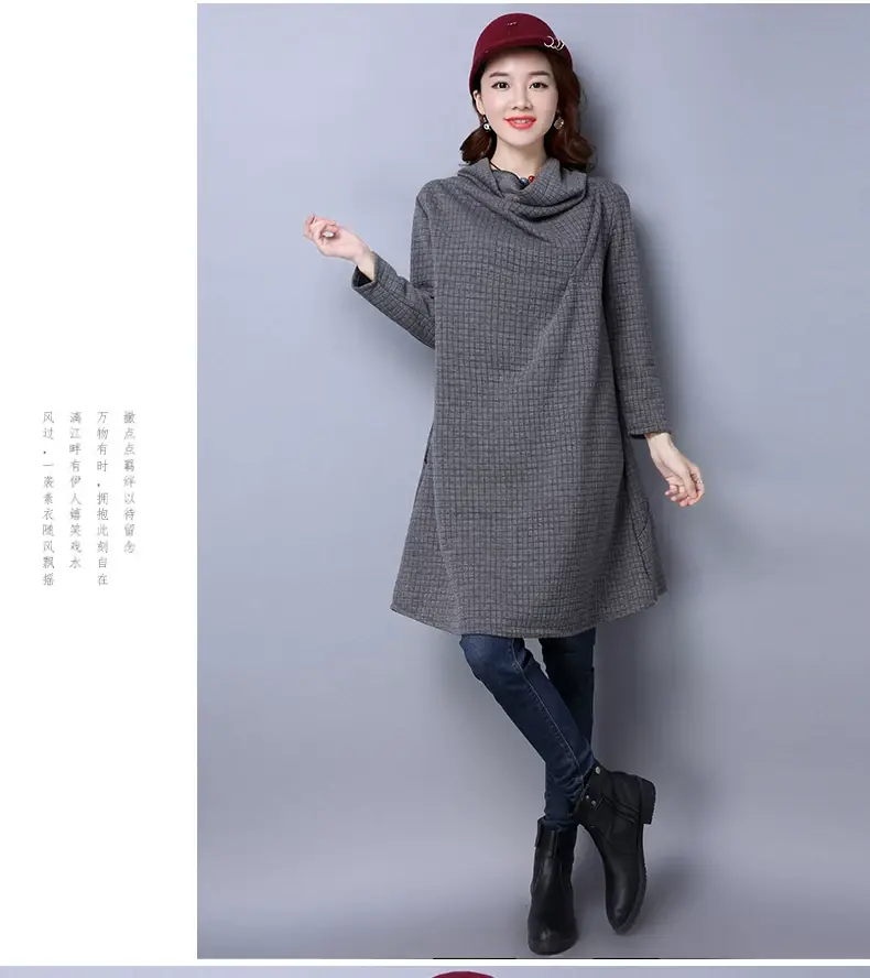2024 Korean Style Women's Teal Midi Dress with Pile Collar — feature 14