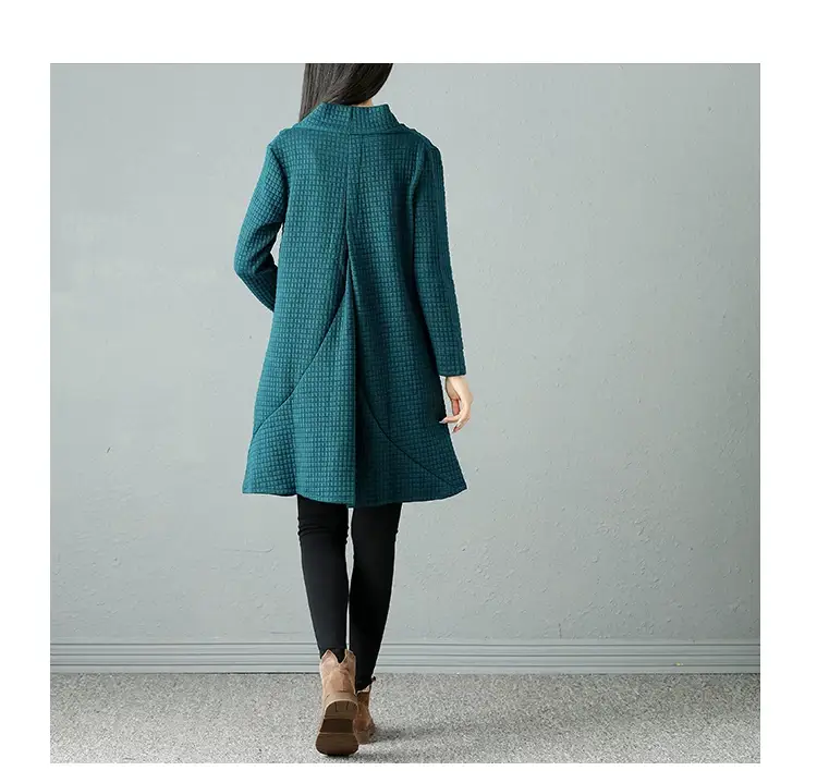 2024 Korean Style Women's Teal Midi Dress with Pile Collar — feature 23
