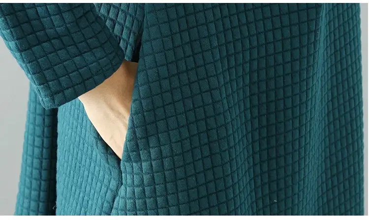 2024 Korean Style Women's Teal Midi Dress with Pile Collar — feature 26