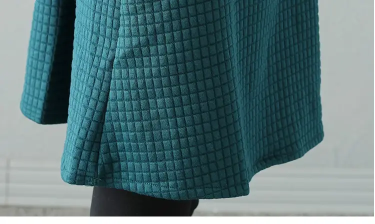 2024 Korean Style Women's Teal Midi Dress with Pile Collar — feature 27