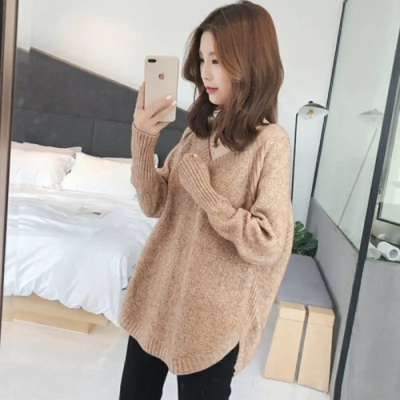 Women's Knitted V-Neck Pullover Sweater Winter Wear - Image 3