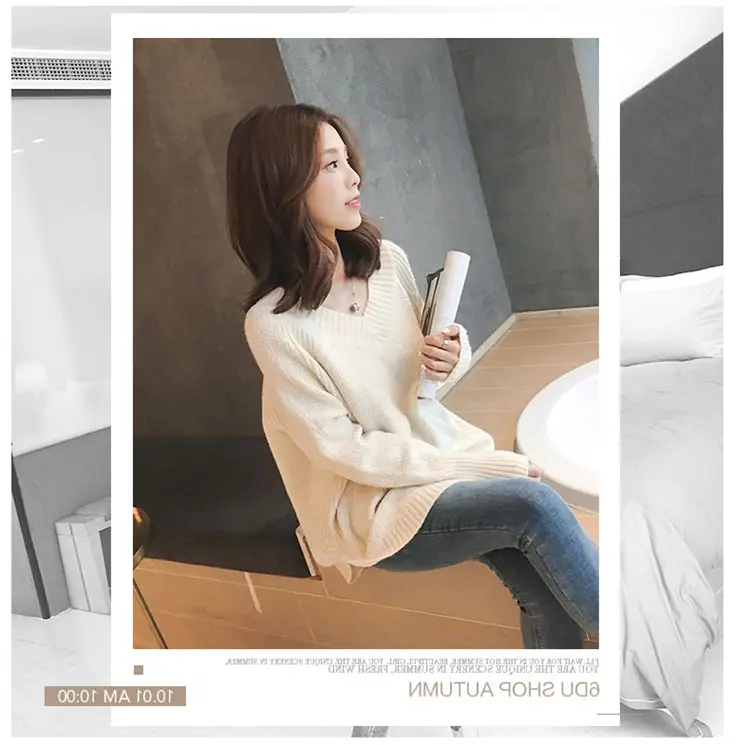 Women's Knitted V-Neck Pullover Sweater Winter Wear — feature 2