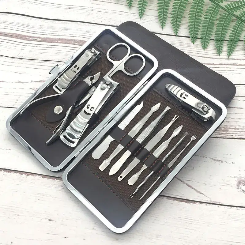 12-Piece Stainless Steel Manicure Tool Set with Pu Leather Case - Image 2