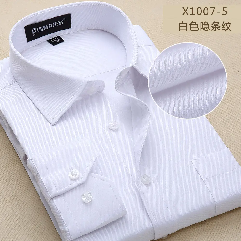 Men's White Slim Fit Long Sleeve Shirt Plus Size - Image 3