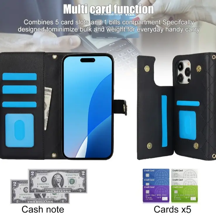 iPhone 16 Pro Leather Protective Shell with Card & Google Bracket