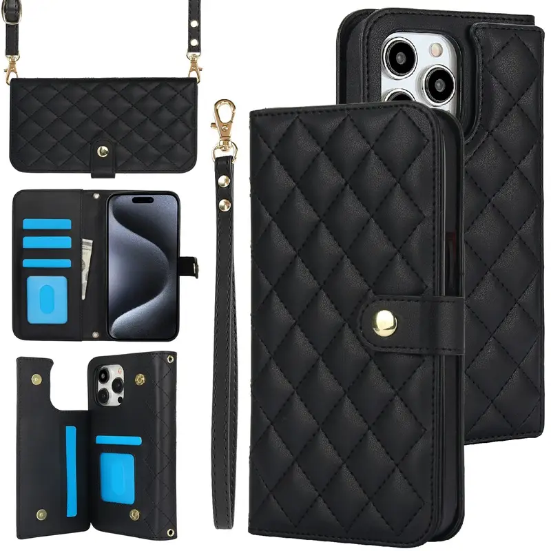 iPhone 16 Pro Leather Protective Shell with Card & Google Bracket
