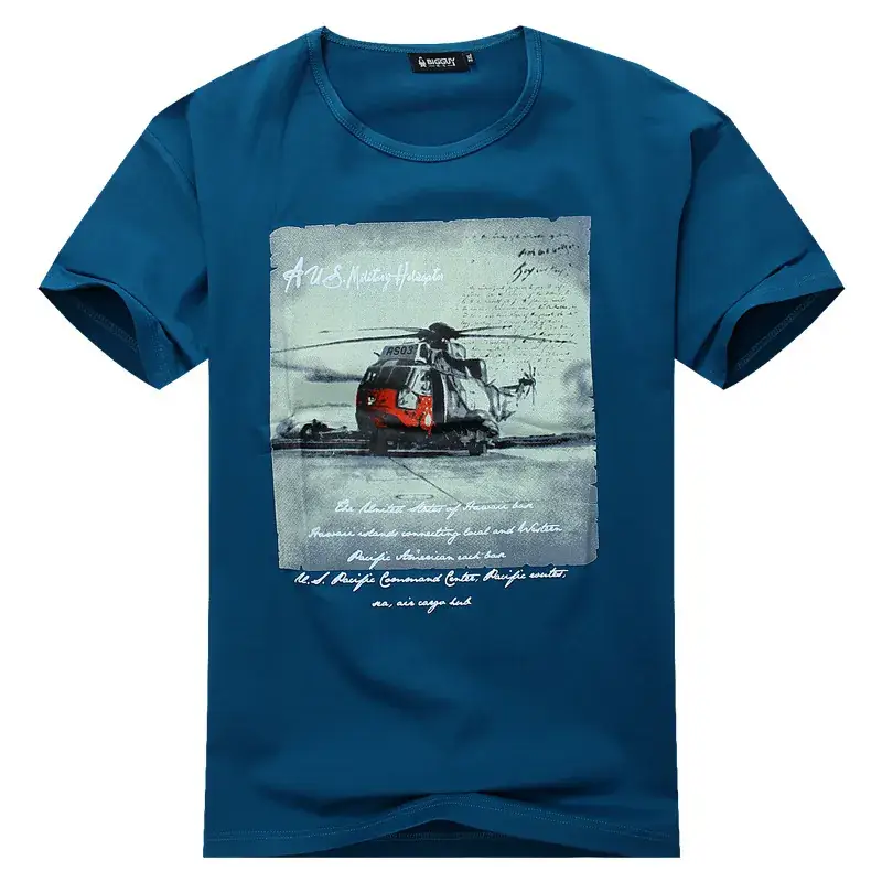 Men's Black T-Shirt with Helicopter Graphic Large Size