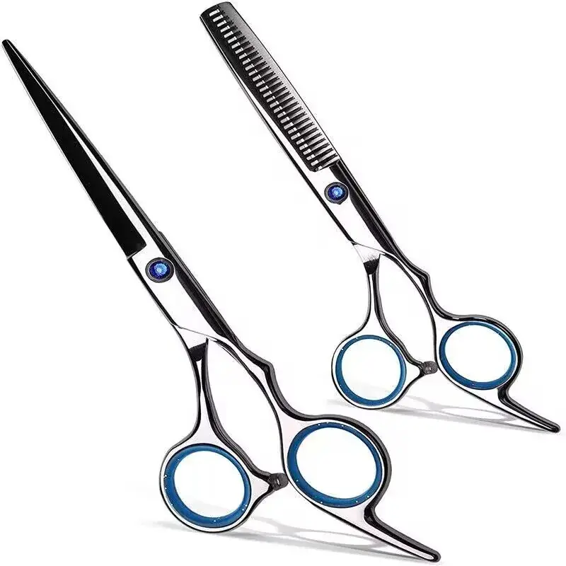 Ruby Sapphire Hair Scissors Flat Tooth Finger Ring Set