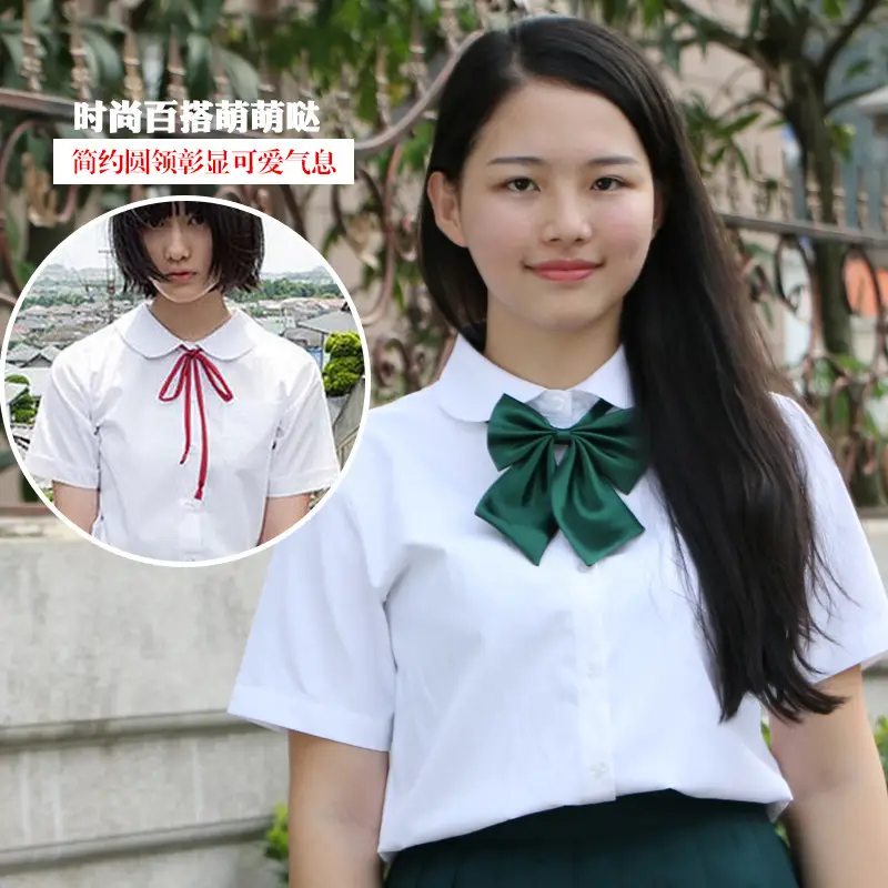 Japanese School Shirt for Boys White Green Bow Short Sleeve - Image 14