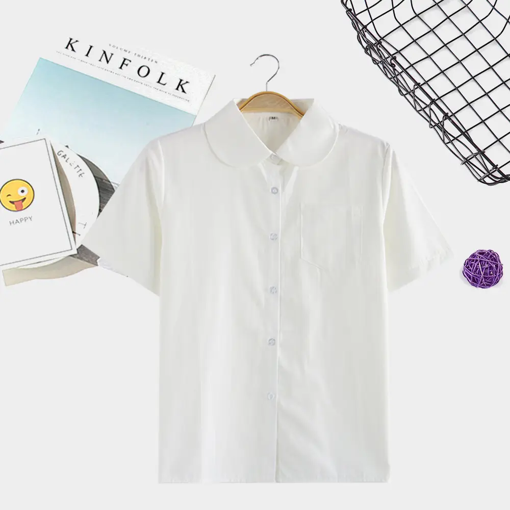 Japanese School Shirt for Boys White Green Bow Short Sleeve - Image 3