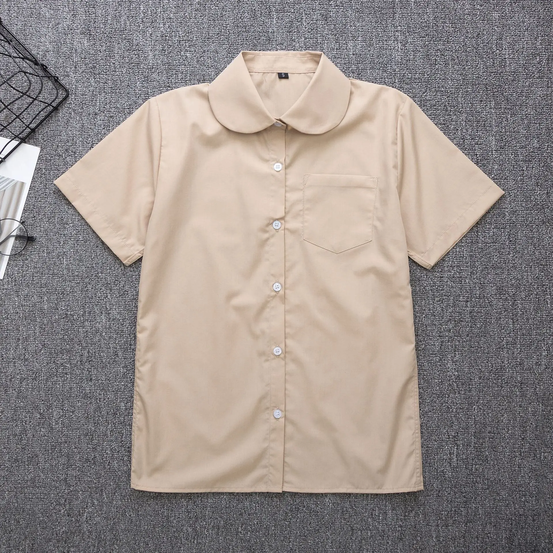 Japanese School Shirt for Boys White Green Bow Short Sleeve - Image 7