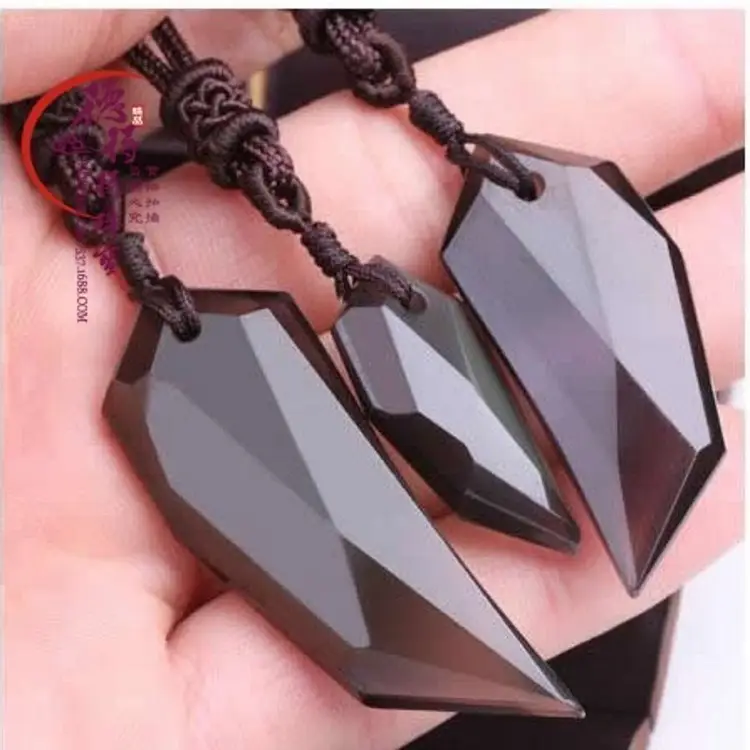 Natural Obsidian Spike Pendant Couple Jewelry Sweater Chain Crystal Spike Necklace Pendant Obsidian - Image 4