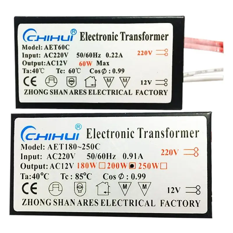 Quartz Halogen Lamp Transformer 20W-250W AC12V 90% Power