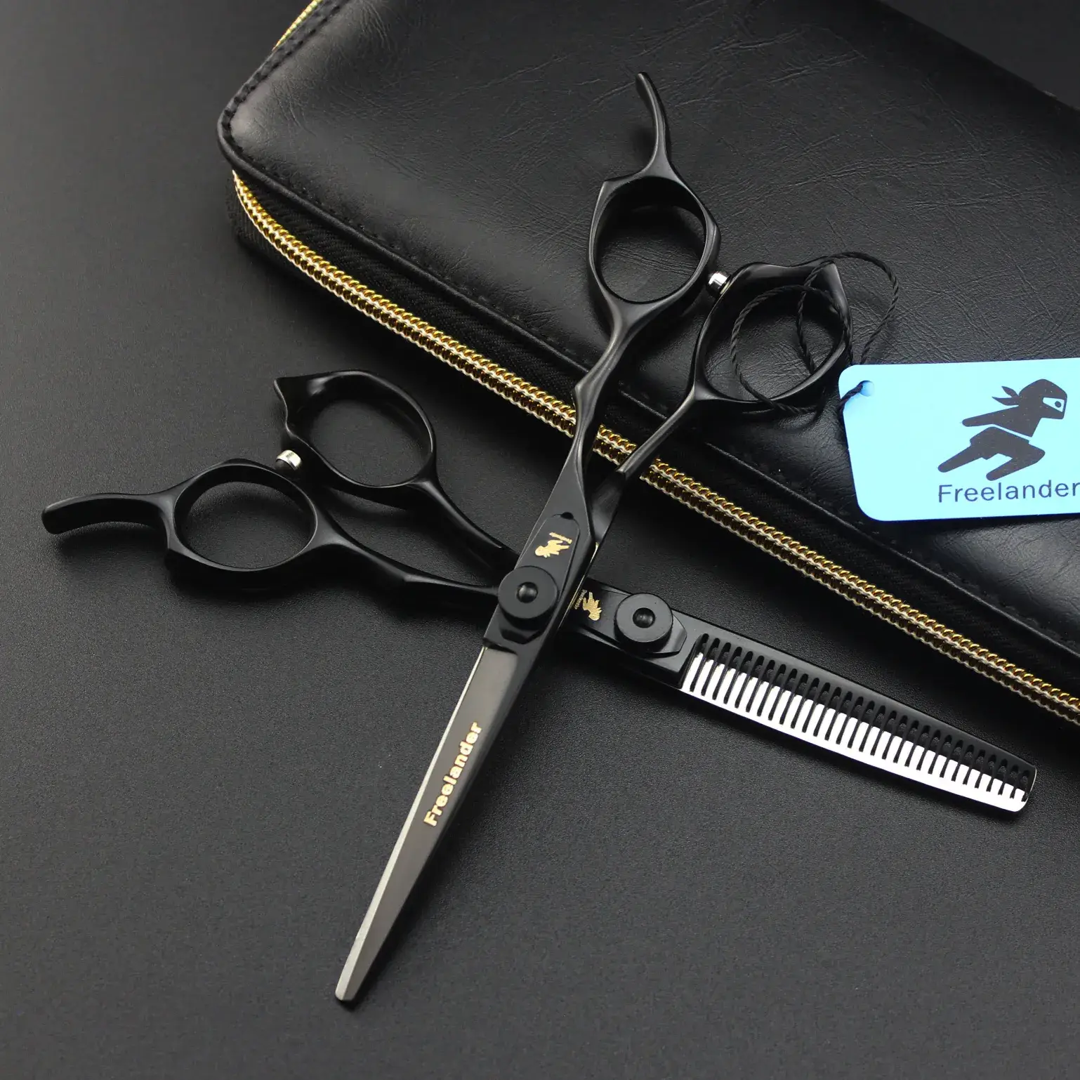 Freelyblade 6.0" Black Hair Scissors Barber Set