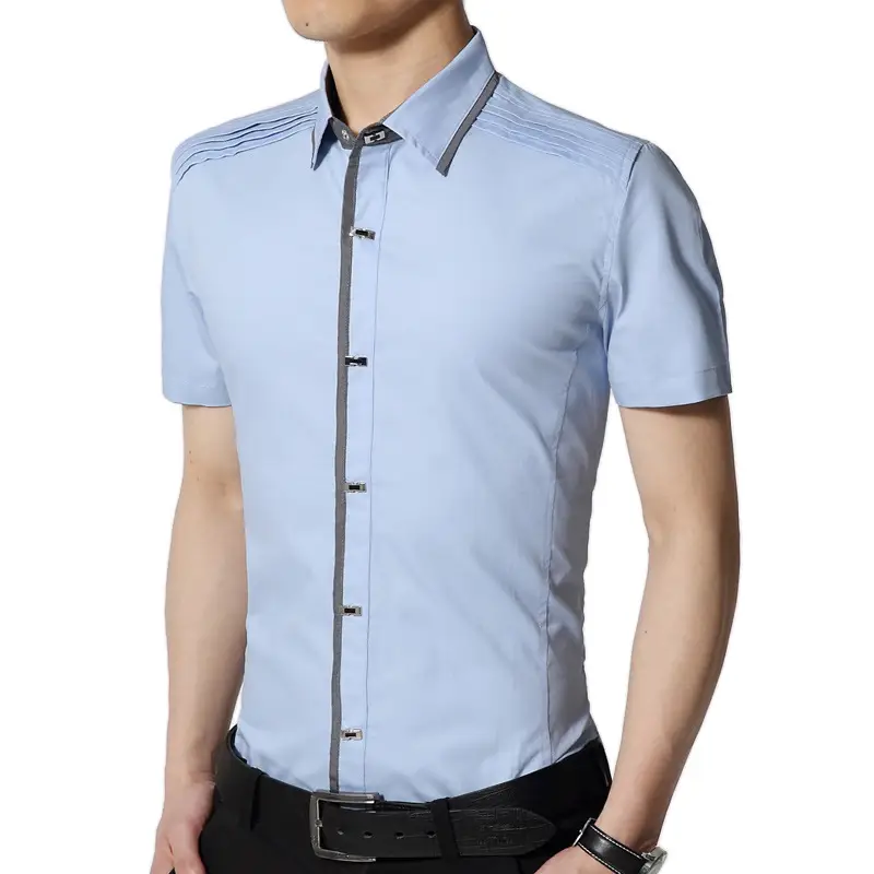 New Men's Short-sleeve Shirt Solid Color Slim Fit