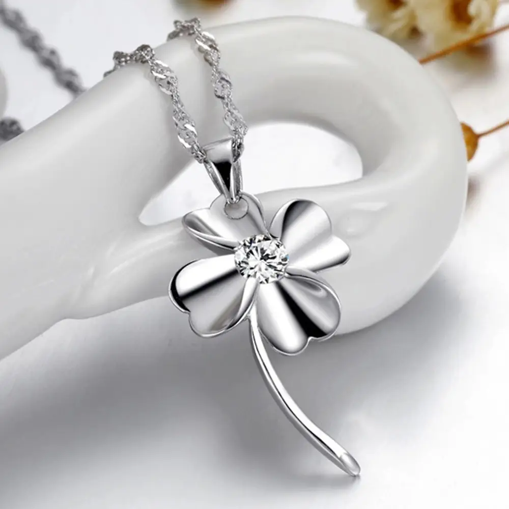 Korean Style Leaf Necklace with Purple Crystal Silver Plated - Image 5