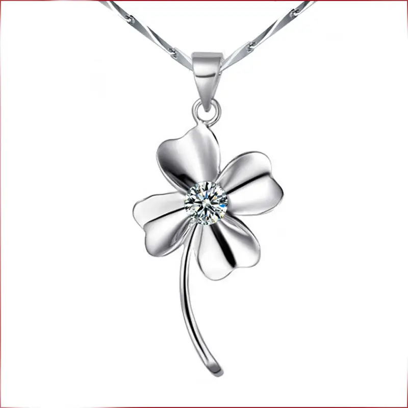Korean Style Leaf Necklace with Purple Crystal Silver Plated - Image 7