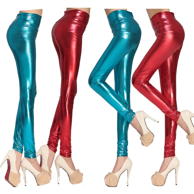 Women's PU Leather Low Waist Slim Leggings Bright Colors Large - Image 9