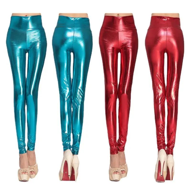 Women's PU Leather Low Waist Slim Leggings Bright Colors Large - Image 10
