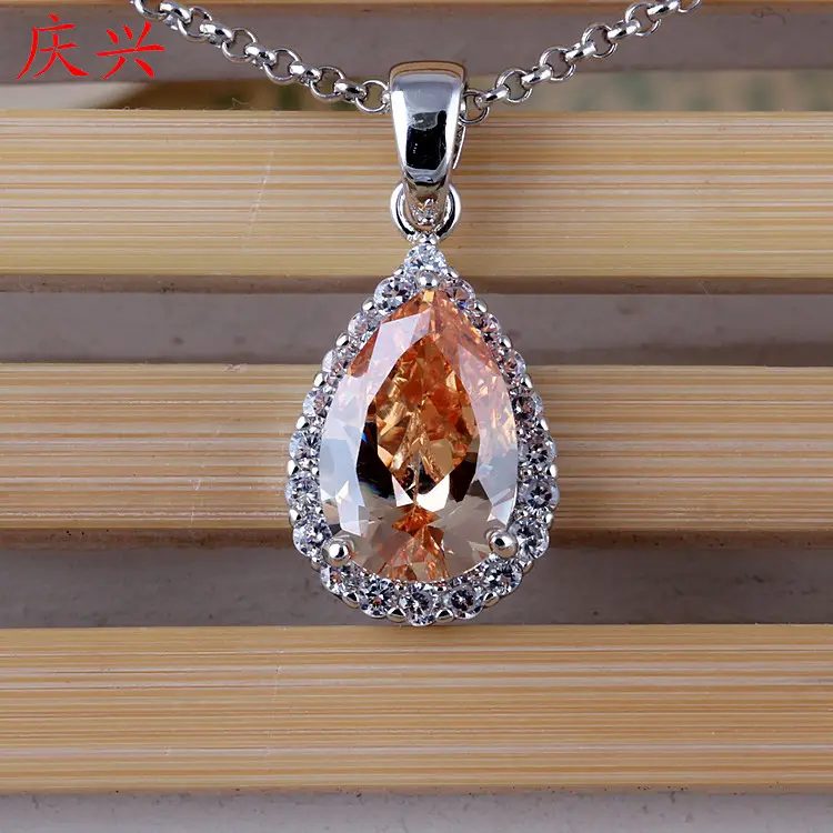 Water Drop AAA Zircon Pendant Necklace Copper Pave - Image 2