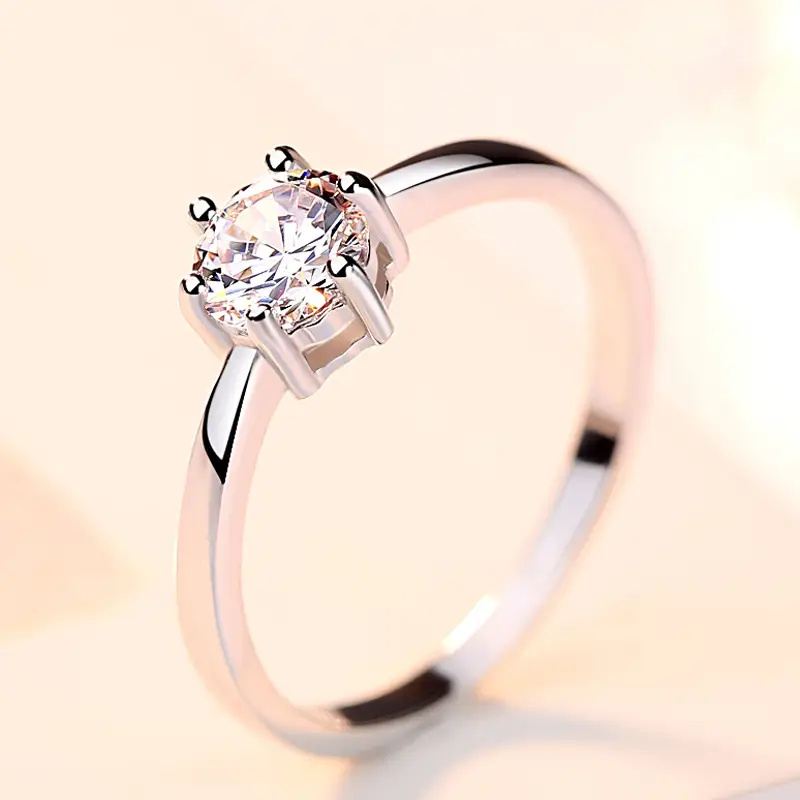 Sterling Silver Eight Claws Wedding Diamond Ring for Women - Image 3