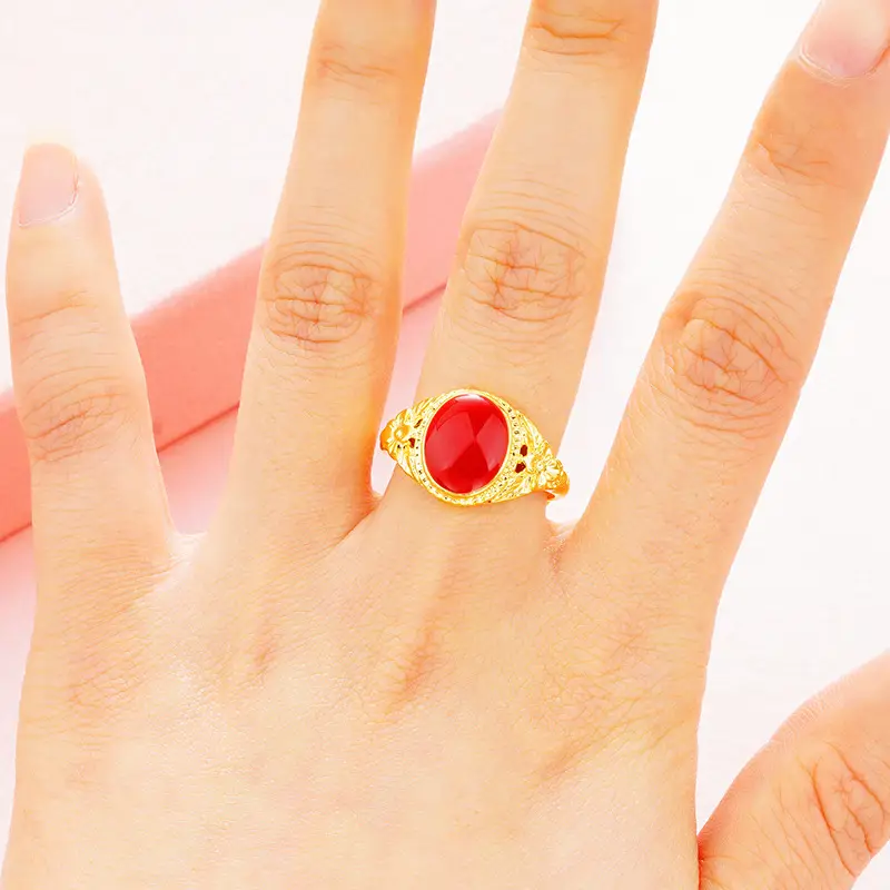 Red Gemstone Open Gold Ring for Women - Image 4