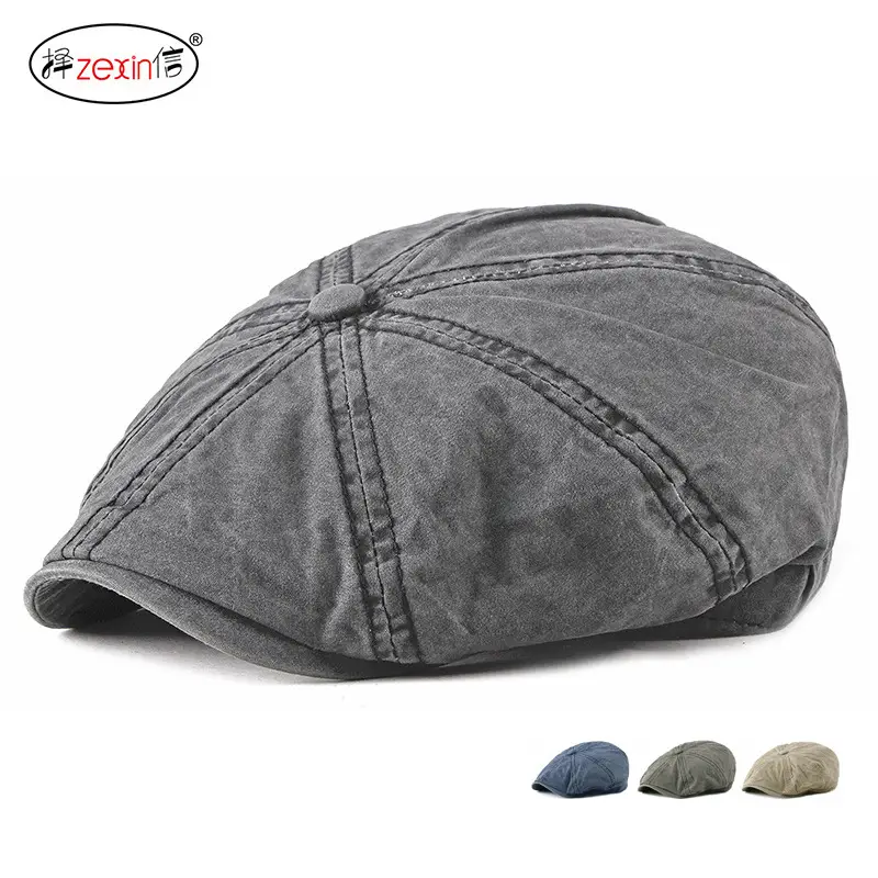 Men & Women British Style Cotton Beret Cap Grey - Image 29
