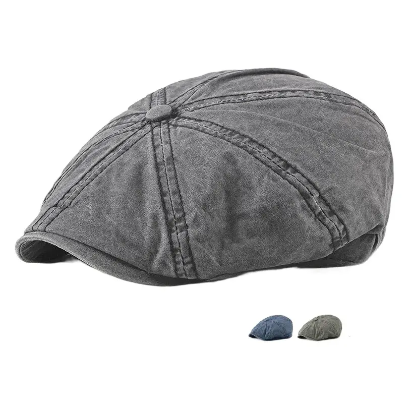 Men & Women British Style Cotton Beret Cap Grey