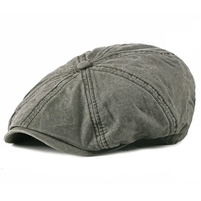 Men & Women British Style Cotton Beret Cap Grey - Image 2