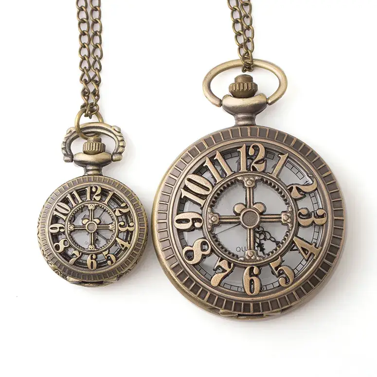 Hollow Retro Pocket Watch for Men Women Gold Plated