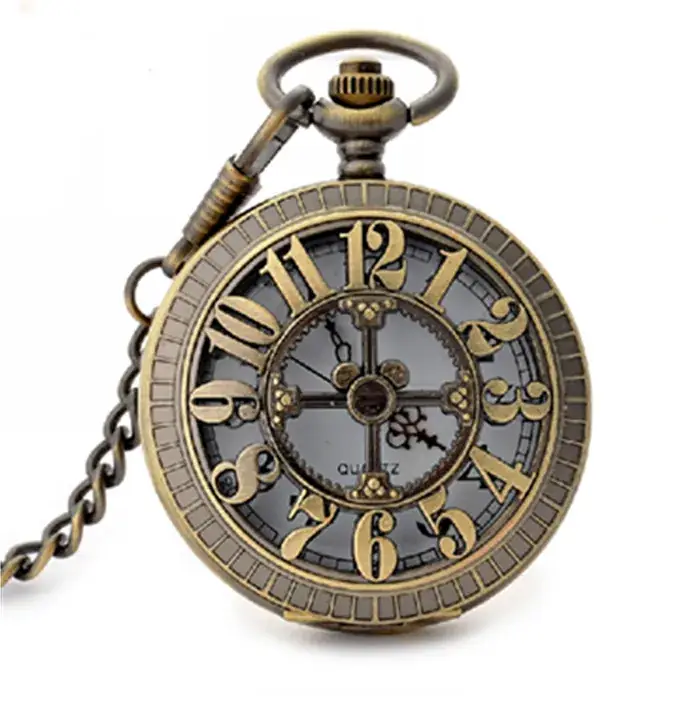 Hollow Retro Pocket Watch for Men Women Gold Plated