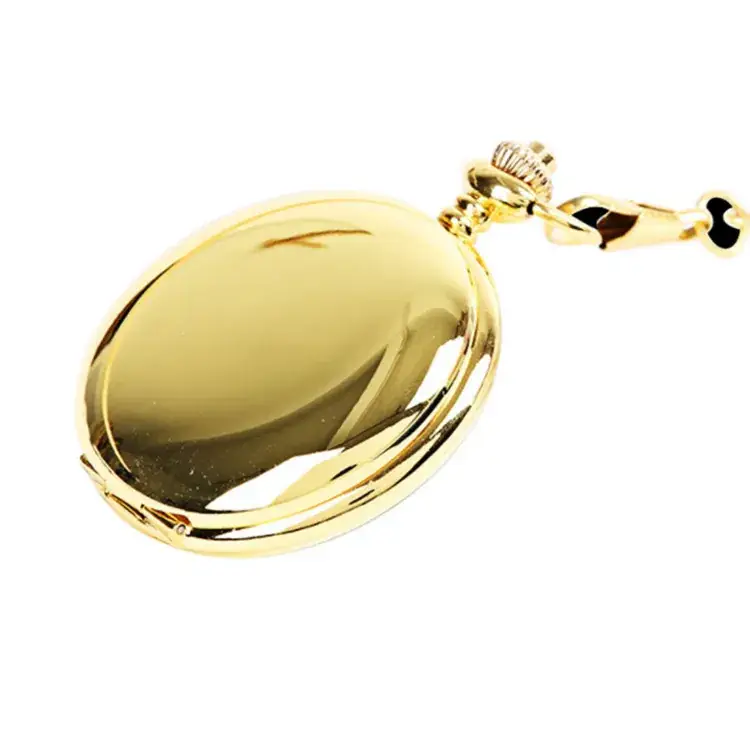 Gold Pocket Watch with Cross Mirror & Quartz Movement