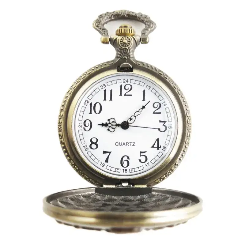 Gold Pocket Watch with Cross Mirror & Quartz Movement