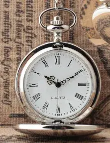 Gold Pocket Watch with Cross Mirror & Quartz Movement