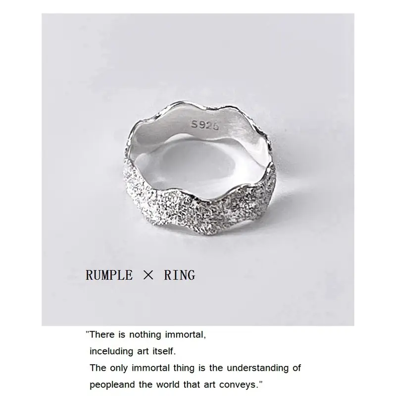 S925 Silver Wave Frosted Open Tail Ring Women