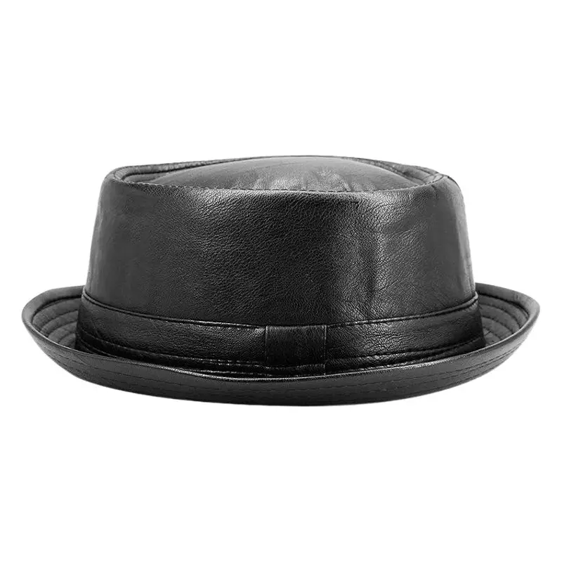 Black PU Leather Casual Hat for Men Women