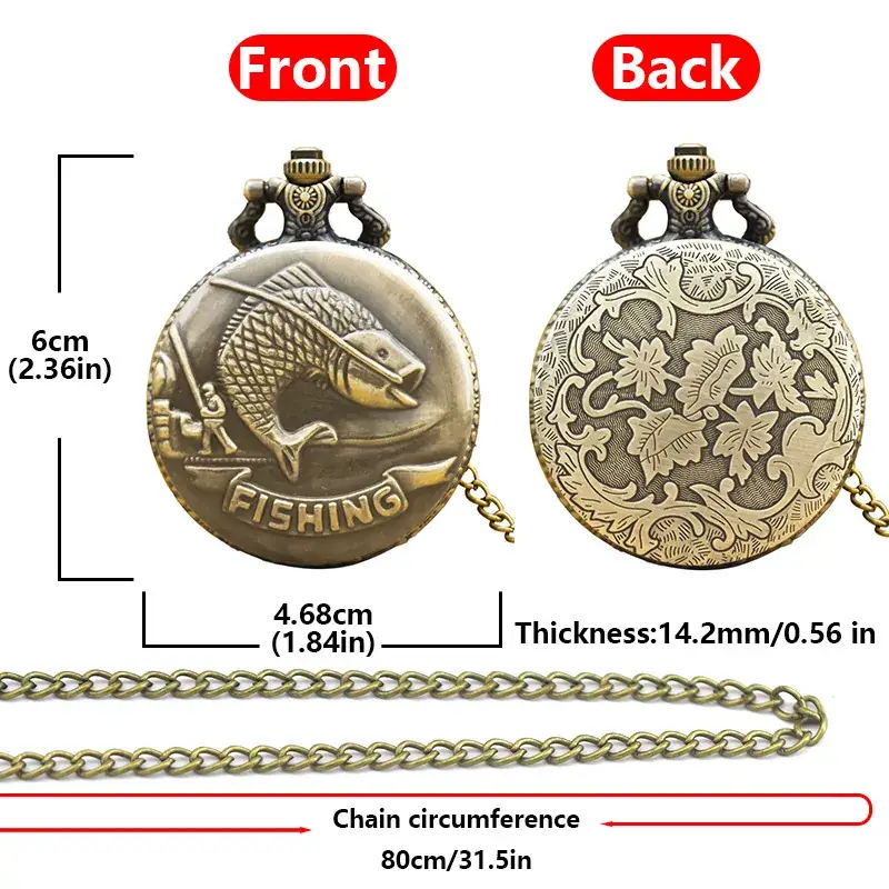 Fishing Pocket Watch Necklace for Men Women