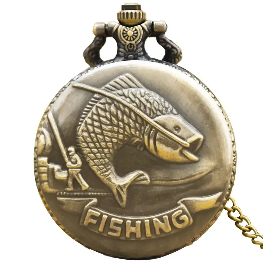 Fishing Pocket Watch Necklace for Men Women