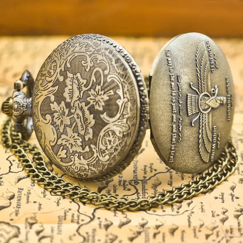 European American Retro Bronze Pocket Watch Necklace with Chain - Image 20